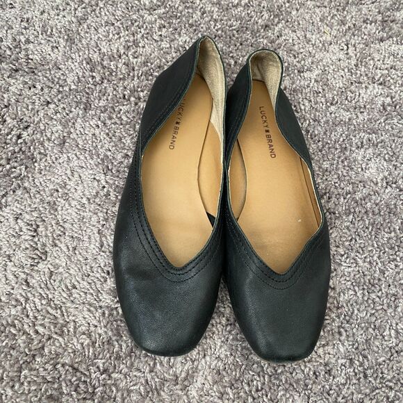 LUCKY BRAND Alba Black Leather Flats Size 7.5 - Picture 2 of 16